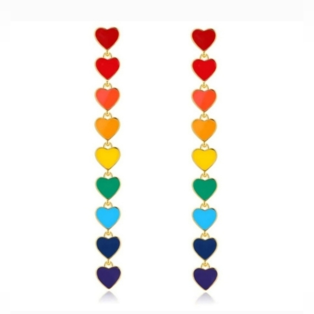 Rainbow Dangle Drop Heart Earrings